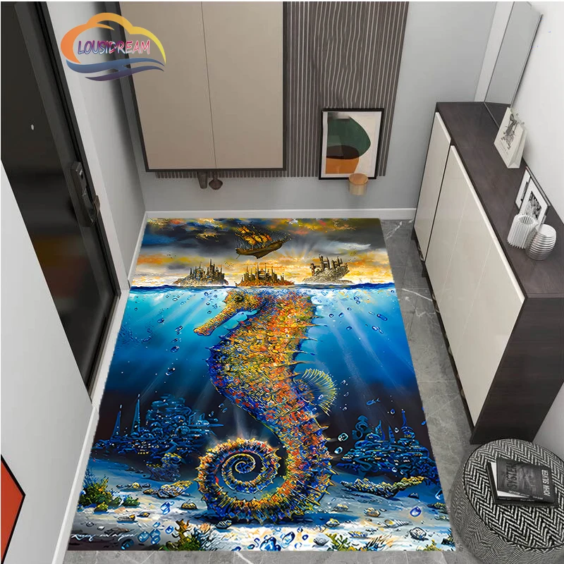 

Marine Animal Sea Horse Carpet and Rug Living Room and Aisle Large Area Carpet Hippocampus Series Home Decoration Floor Mat