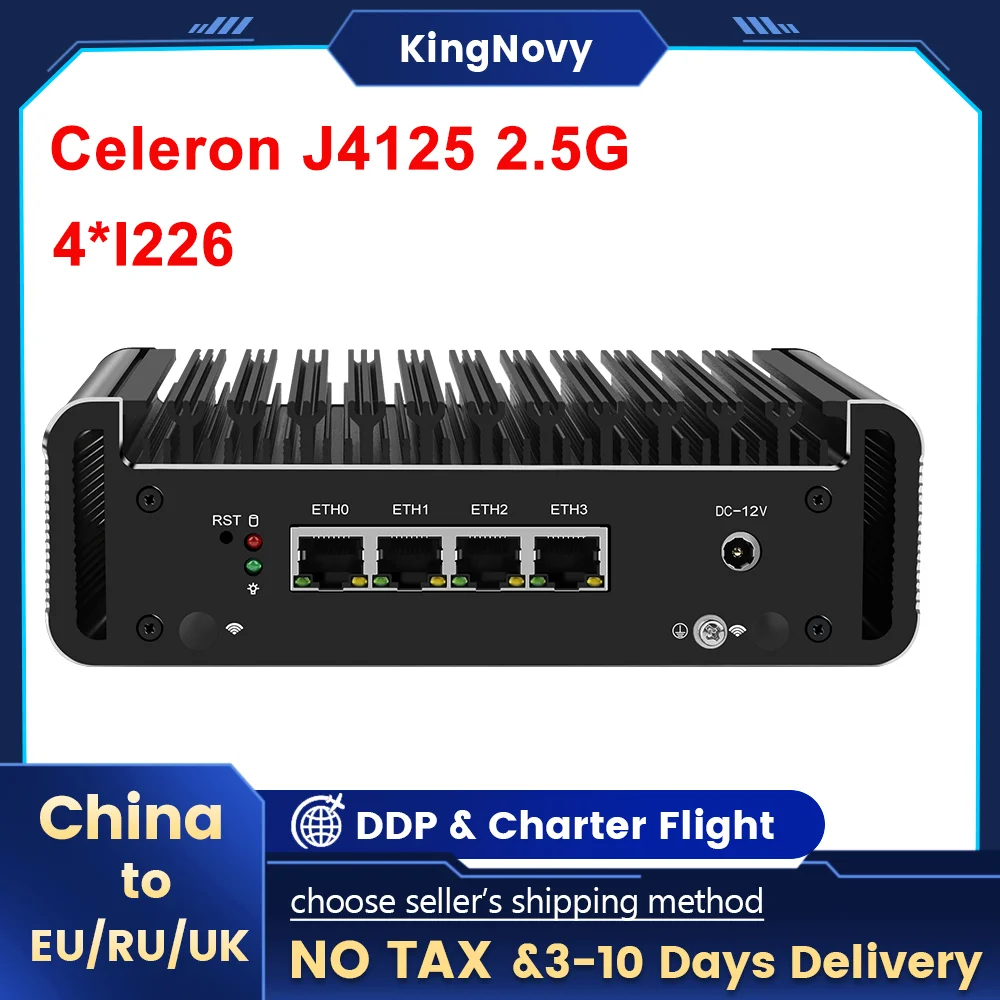 Fanless Mini PC  Celeron J41254 Intel 2.5G LAN 4* 2500M Nic i226  Switch Mini Router Server ESXI HDMI pfSense Firewall Appliance