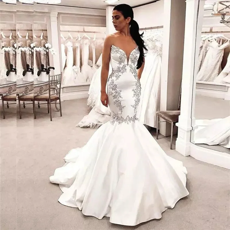 

Sweetheart Mermaid Wedding Dress 2021 Robe De Mariage Luxury Appliques Court Train Formal Bridal Gowns