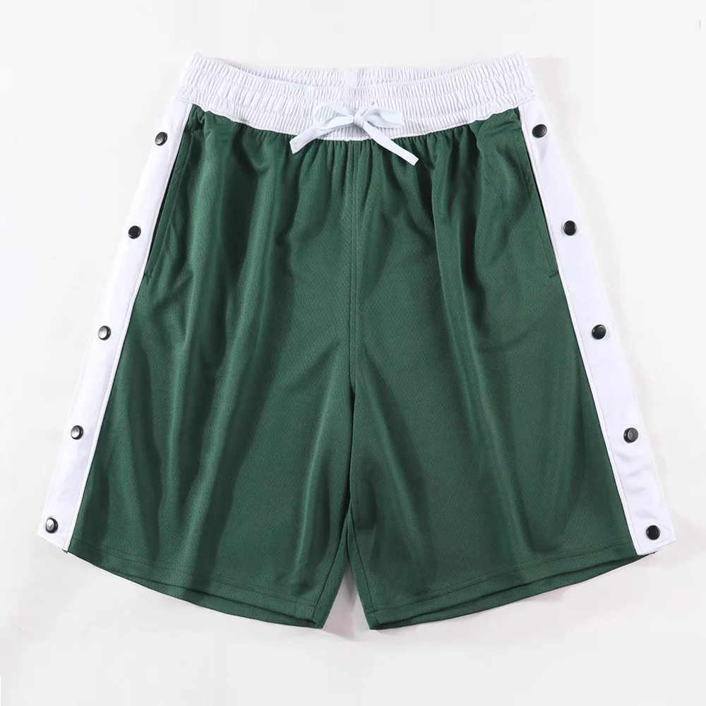 

Quick Dry Drawstring Basketball Shorts for Men Split Side Buttons Colot Stitch Male Baggy Gym Training Exercise Sport Gym Shorts