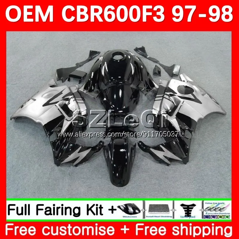

silver black OEM Body +Tank For HONDA CBR600 CBR 600F3 600 F3 CC FS CBR600FS 97 98 CBR600F3 1997 1998 Injection Fairing 35LQ.51