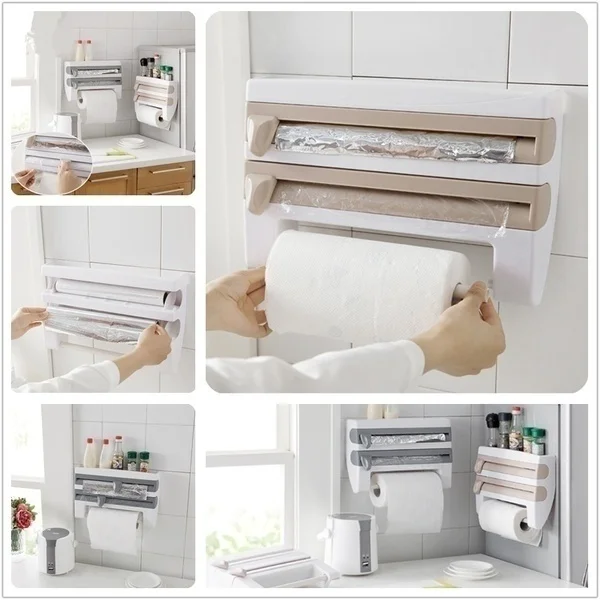 

Plastic Refrigerator Cling Film Storage Rack Wrap Cutter Wall Hanging Paper Towel Holder Kitchen Organizer Bathroom Accessories