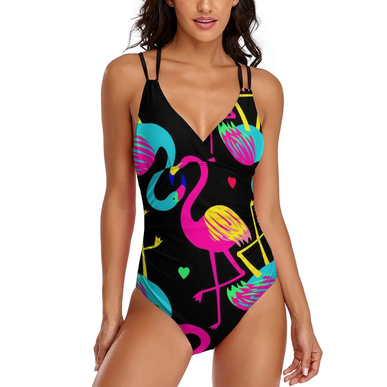 

Красочный купальник с принтом фламинго, сплошной купальник с животными, поп-арт, купальный костюм с эффектом пуш-ап, купальный костюм, сексуальный купальник с перекрестной спиной, пляжная одежда