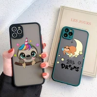 cute cartoon sloth phone case for iphone x xr xs 7 8 plus 11 12 13 pro max 13mini translucent matte case