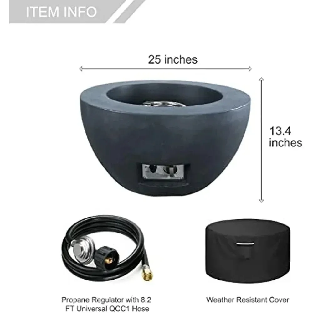 25-дюймовый пропановый пожарный стол большой Бетонный 50000 BTU для наружного сада