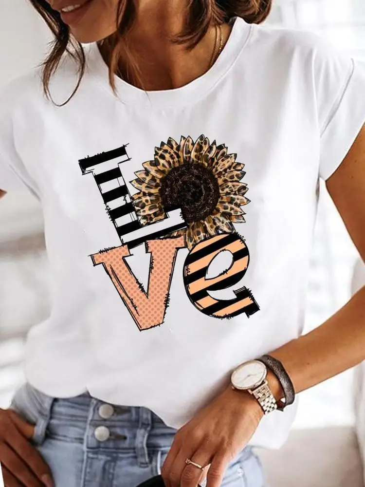 

Clothing T-shirts Flower Striped Love 90s Short Sleeve Clothes Fashion Casual Ladies Women Print Female Summer T Graphic Tee