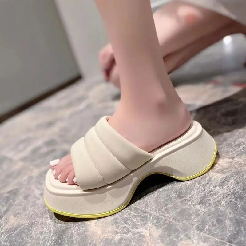 

Flip-flops for Women 2023 Summer New Contrasting Color Cake Thick Sole Ladies Slippers Casual Open Toe Beach Shoes for Women