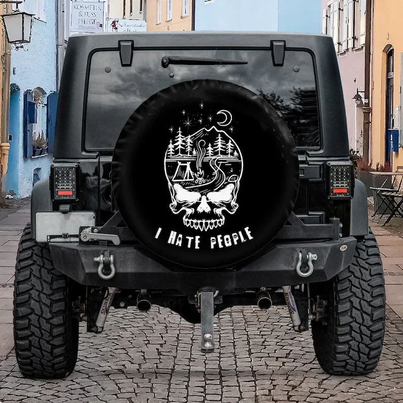 

I Hate People Camping Skull Spare Tire Cover - Car Accessories, Custom Spare Tire Covers Your Own Personalized Design,
