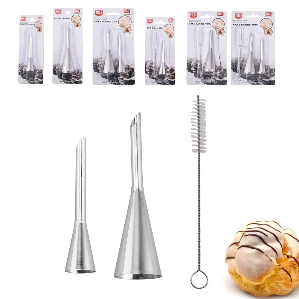 

2 Sizes Cream Icing Piping Puff Nozzle Tips Stainless Steel Cupcake Puffs Injection Russian Syringe Confectionery Pastry Tool