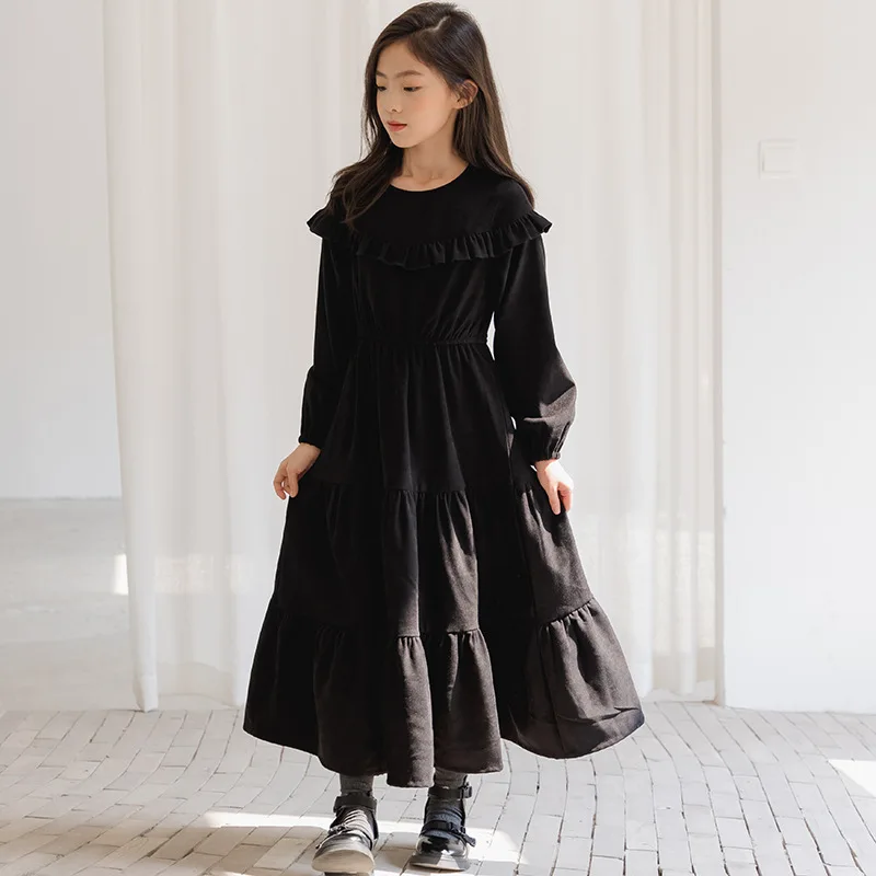 

2022 Autumn and Winter Teen Girls New Long Style Dress Children Fashion Corduroy Dresses Baby Kids Elegant Clothing Brief A322