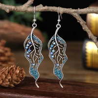 new vintage blue cz leaf earrings for women kolczyki retro silver color rhinestones ladies earrings bijoux