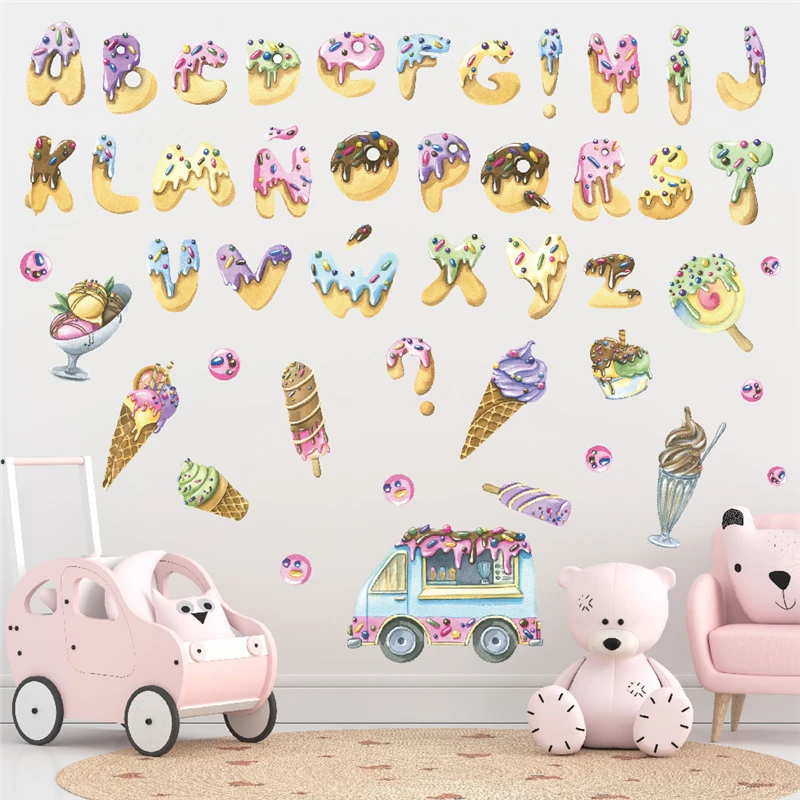 Милые наклейки на стену с изображением мороженого десертов и букв для украшения