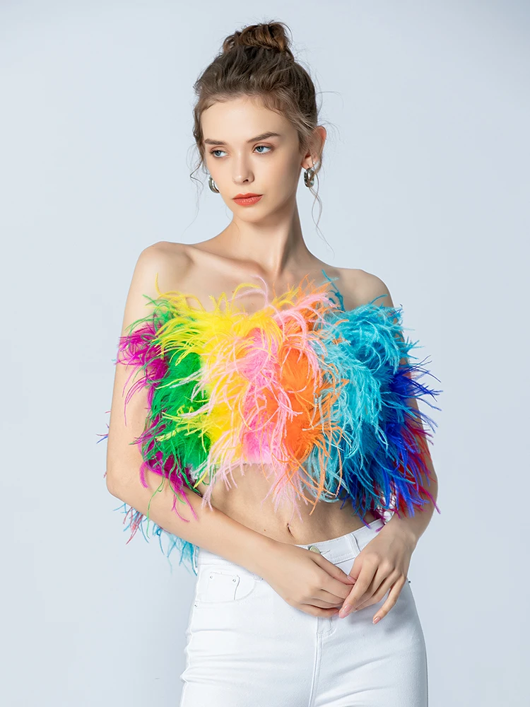 Furry Real Ostrich Feather Corsets For Women Summer Sexy Crop Top Clothes Ladies Short Fur Coats 2022 Fashion Women Clothing enlarge