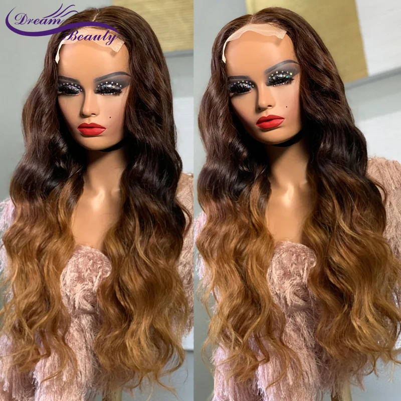 

Ombre Brown Blonde Colored Wavy Human Hair Wigs For Women 180 Density 13x4 Lace Front Wig Brazilian Remy Hair Pre Plucked