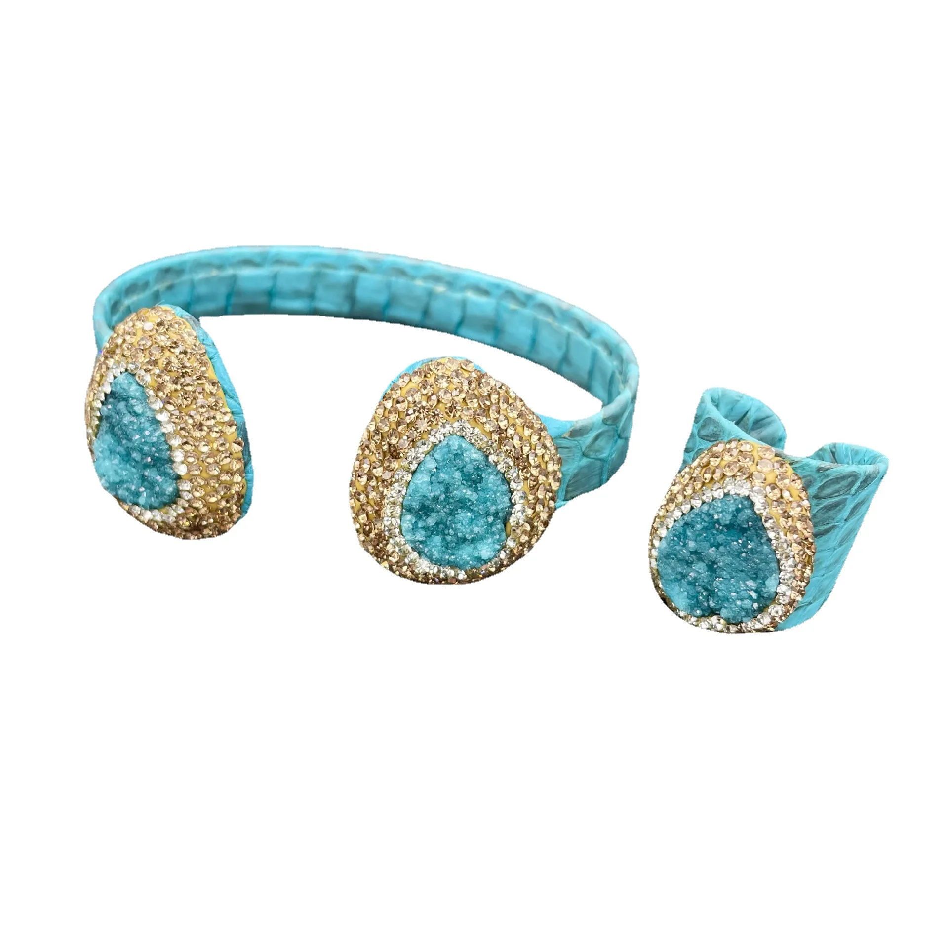 2 шт. браслет из змеиной кожи с натуральным минеральным кристаллом | Украшения и