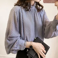 2021 spring and autumn new korean style lantern sleeve loose half high neck bottoming shirt trend womens tops and blouses