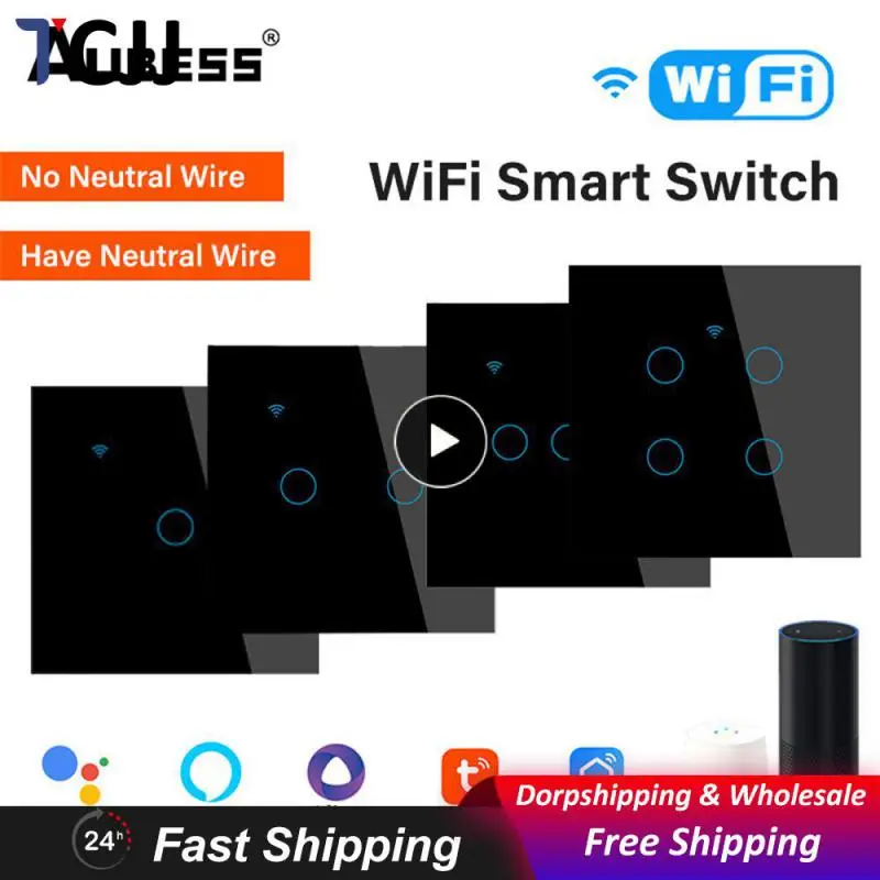 

Aubess Wifi 1/2/3/4 Gang Touch Light Switch Smart Touch Switch Tuya Wif Wall Button Top Sale Support Alexa Google Home Hot New