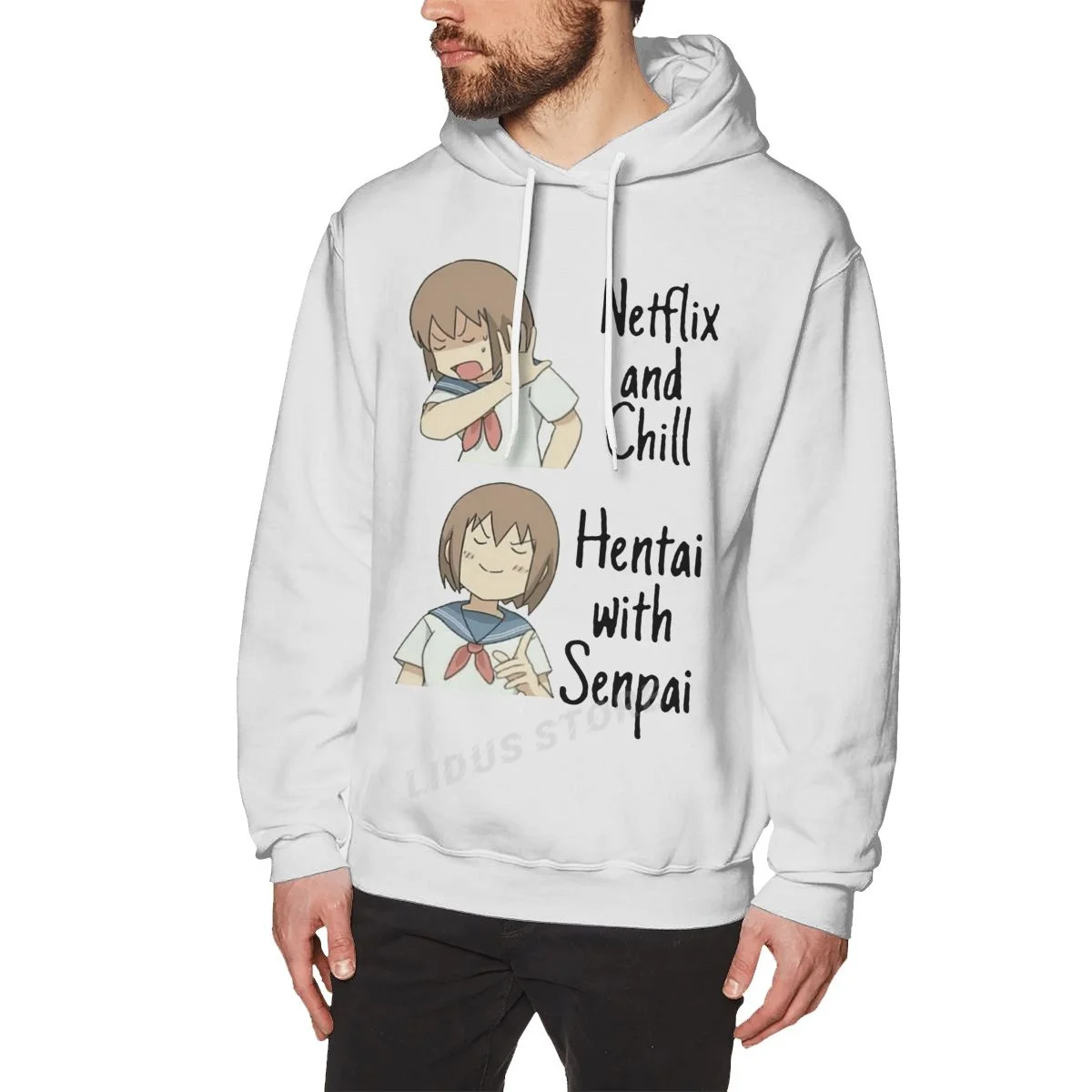 

Толстовка с капюшоном и принтом из аниме Netflix And Chill Hentai With Senpai, худи в стиле Харадзюку, креативная уличная одежда, худи из 100% хлопка