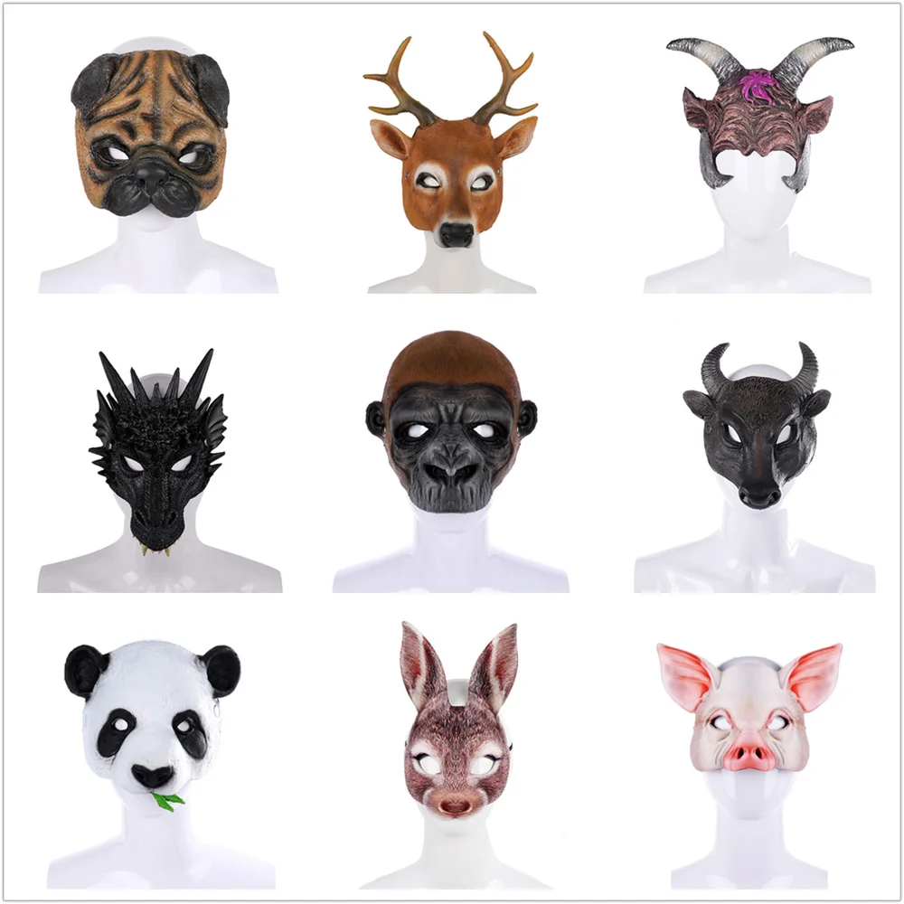 Adult Children Halloween Cosplay 3D Animal Mask PU Foam Rabbit Dog Deer Dragon Mask Women Men Carnival Party Club Role Play Mask