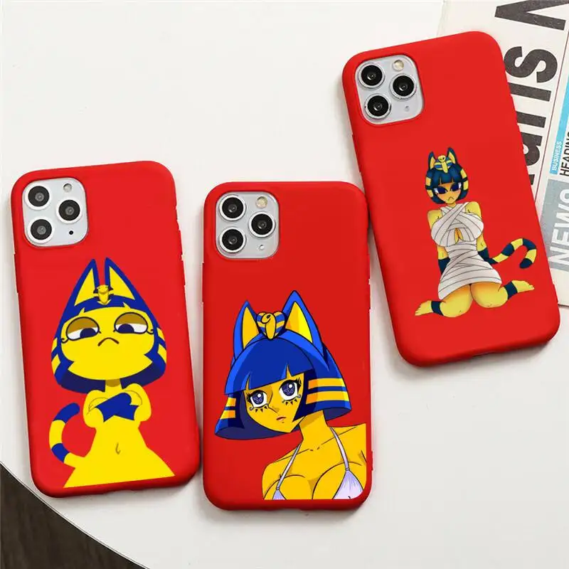 

Ankha Cat cartoon girl Phone Case For iphone 13 12 11 Pro Max Mini XS 8 7 6 6S Plus X SE 2020 XR Red Cover