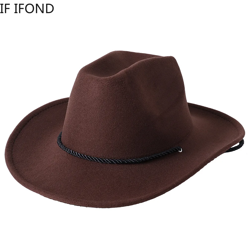 

2022 NEW Fashion Men Western Cowboy Hat Winter Autumn Felt Jazz Cowgirl Sombrero Hombre Hat Wide Brim Panama Cap