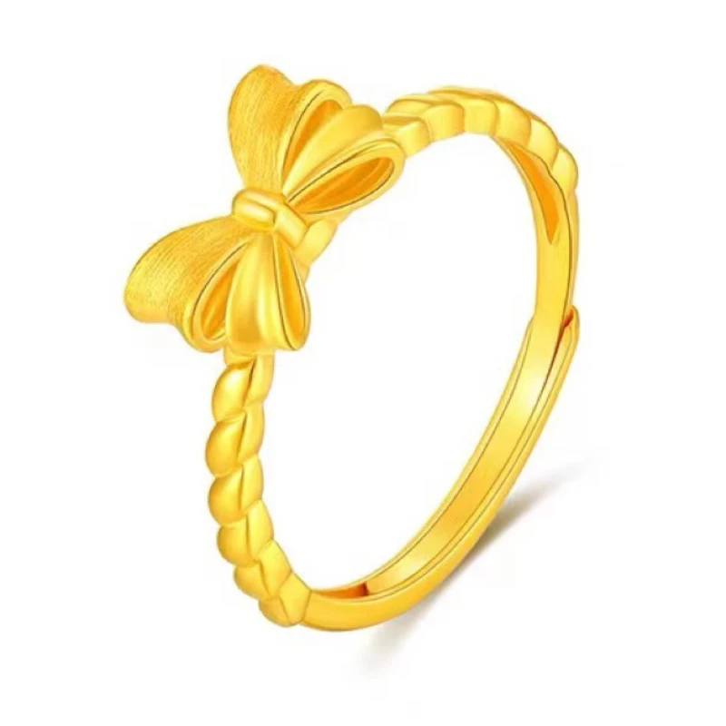 

14K Orginal Gold Color Rings for Women Elegant Bow Princess Dream Finger Rings Wedding Birthday Resizable Fine Jewelry Gifts