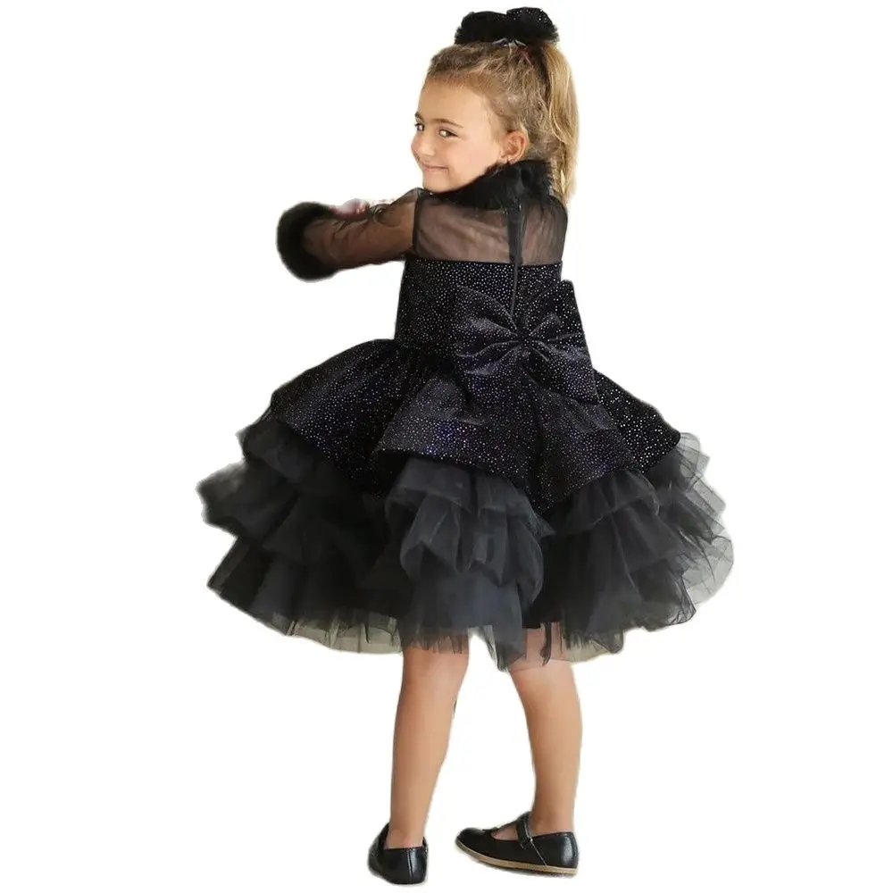 

Многослойное бальное платье для девочек, вечерние платья, атласное платье принцессы с бантом для девочек, Тюлевое платье для маленьких дево...