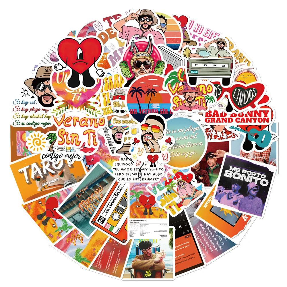 

Un Verano Sin Ti Singer Bad Bunny Stickers for Car Laptop Luggage Phone Decal Waterproof Graffiti Sticker Toys Fans Gifts