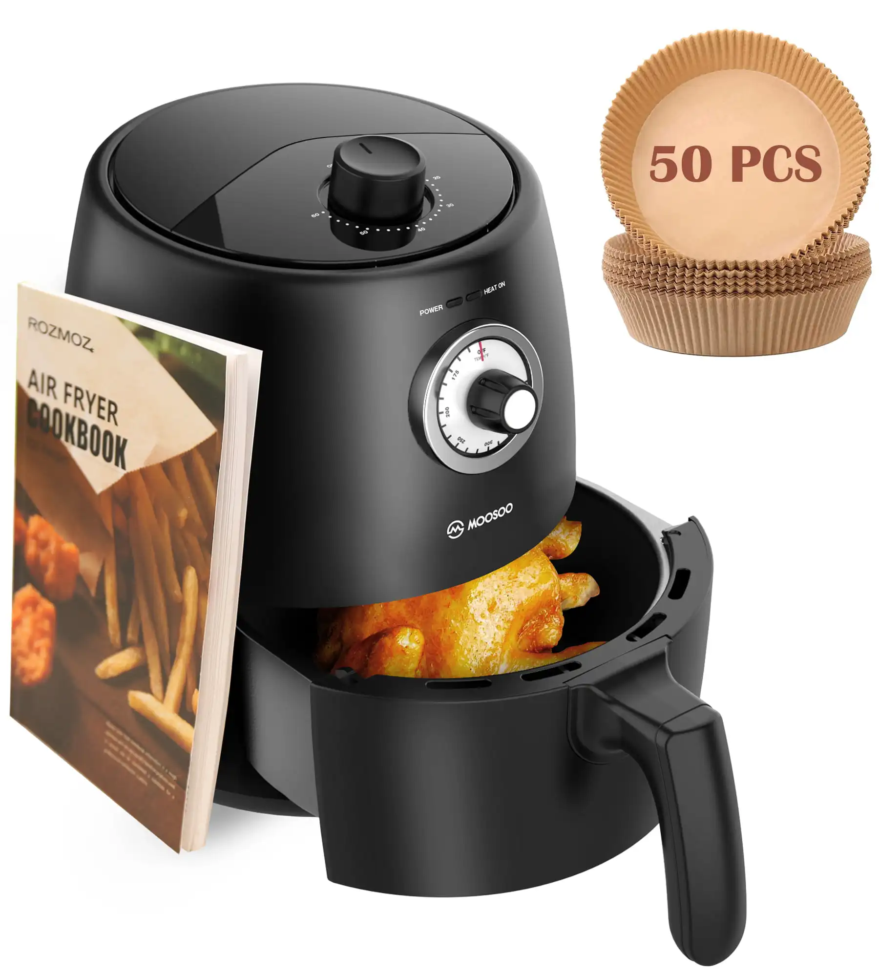 

MOOSOO Air Fryer 2Qt Air Fryer Oven With Time/Temp Control, Air Fryer Liner