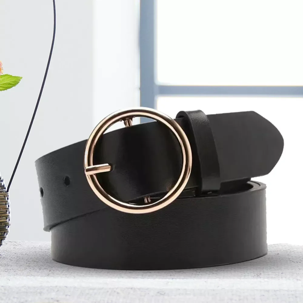 

Punk Gothic Round Leather Buckle Belts for Women Fashion Jeans Retro Vintage Female Round Belt New Denim Dress Women Accessories