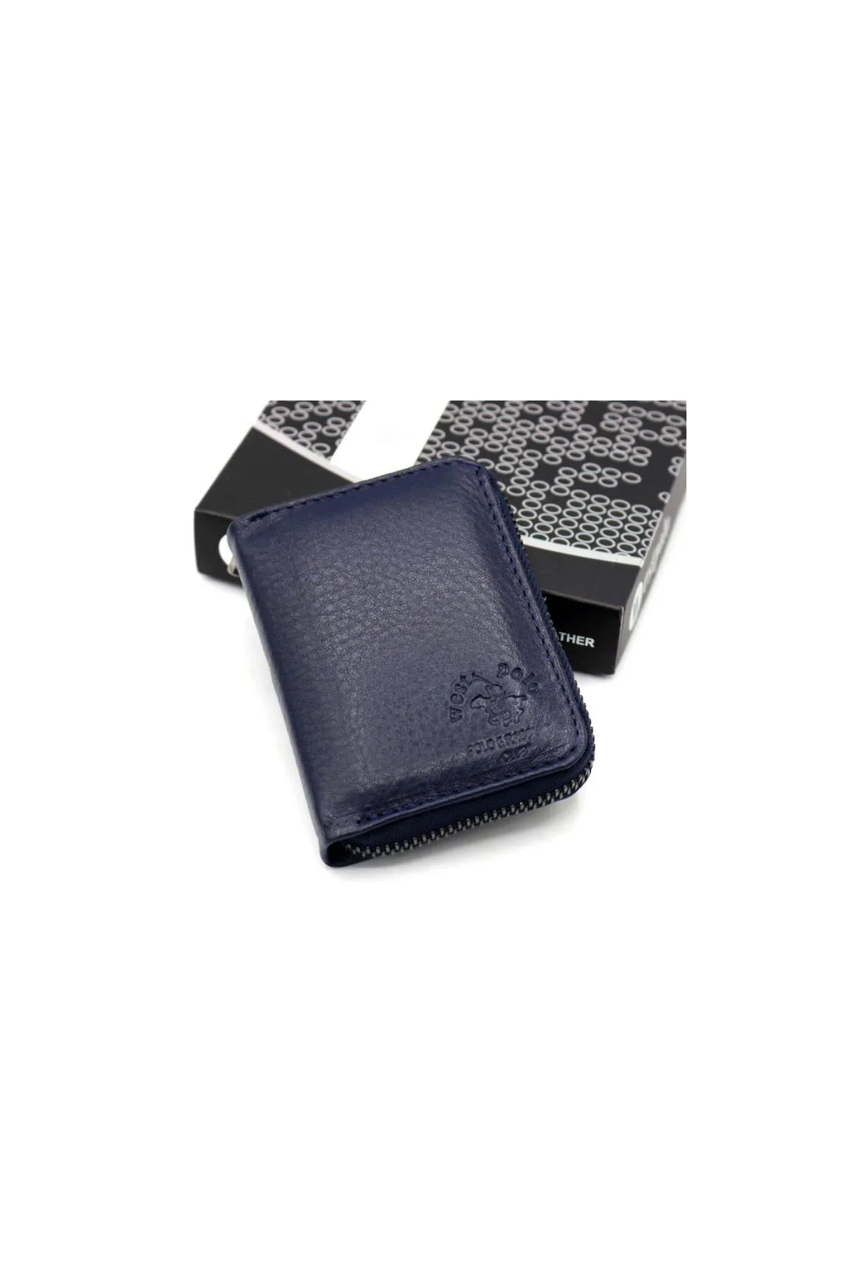 

West Polo Navy Blue Men 'S Zipper Leather Transparent Badge Holder W22043008