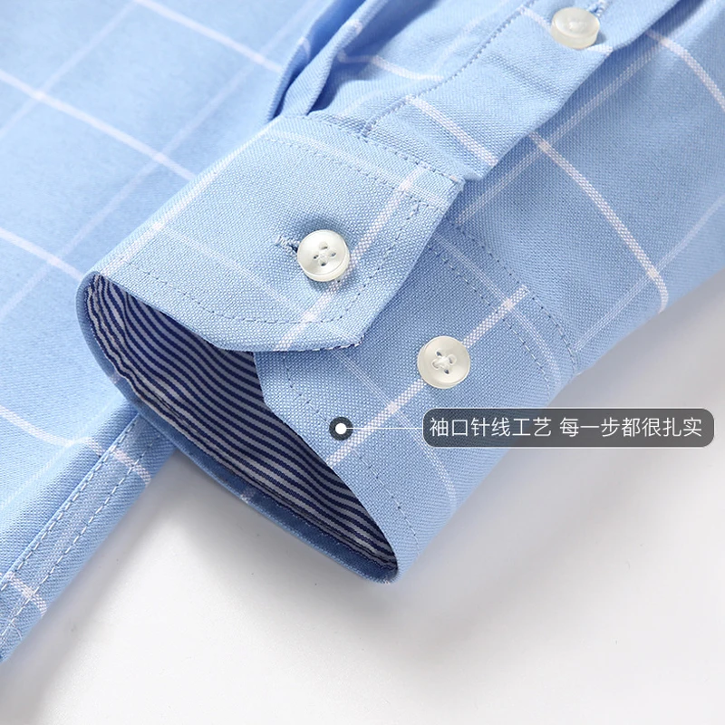 Four Seasons New Men's Shirt 100% Cotton Plaid Solid Color Comfortable Oxford Spinning Long Sleeve Casual Business Slim Shirt