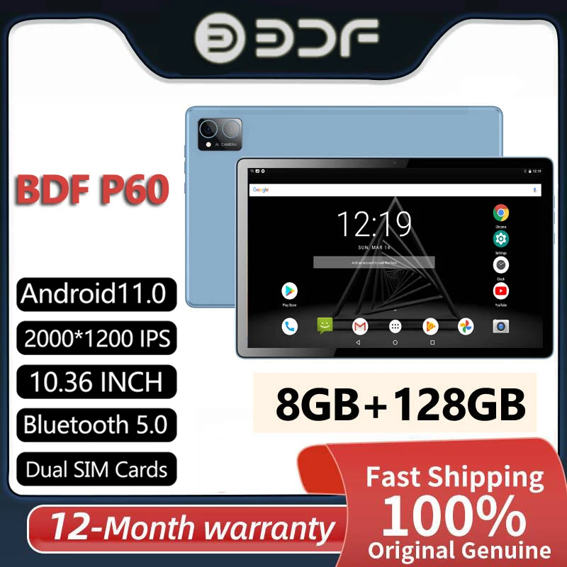 World Premiere BDF P60 Tab 10.36 Inch Tablet Pc Octa Core 8GB 128GB Bluetooth 5.0 Android 11.0 Tablet 4G Network Phone Pad 2023