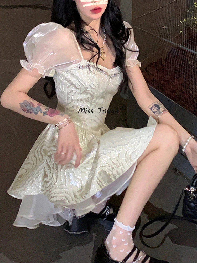 

Summer Slim Kawaii Cute Dress Women Lace Designer Party Mini Dress Female Casual Korean Fashion Sexy Sweet Elegant Dress 2022