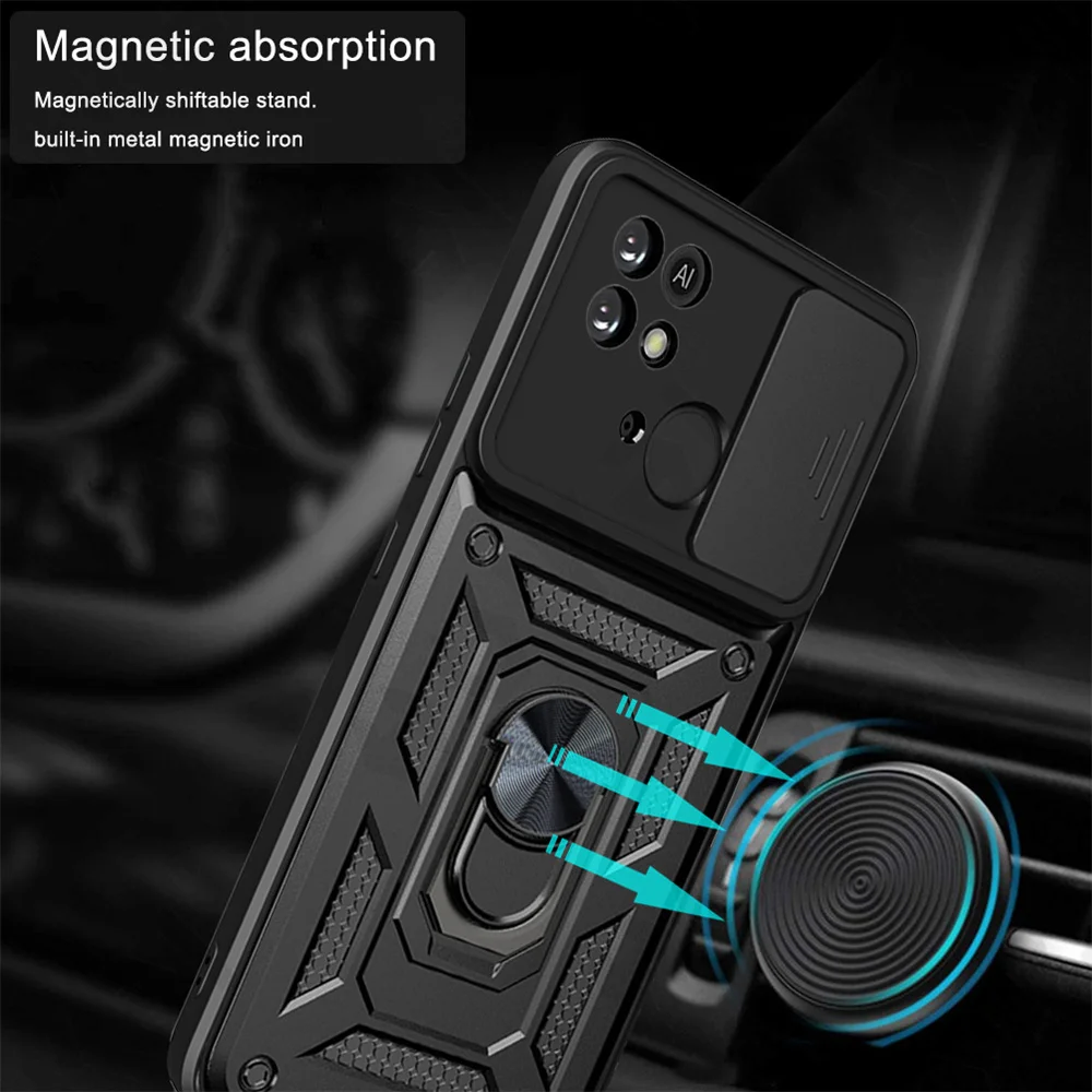 Case For Redmi 10C 11 11S 10 Pro Max Xiaomi 12 11T Pro Poco X4 X3 Pro  Kickstand Slide Camera Protector Hybird Phone Armor Case