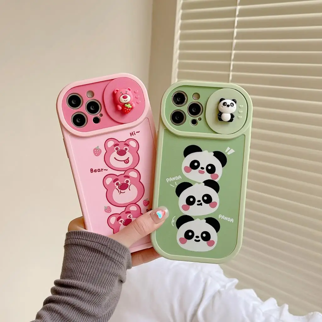 

Stacked Strawberry Bear DIY sliding window Phone Case For iphone 11 12 13 14 Pro Max XS X XR Fashion new products