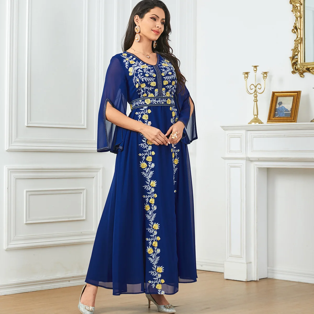 3675 элегантное мусульманское платье с вышивкой для тяжелой промышленности