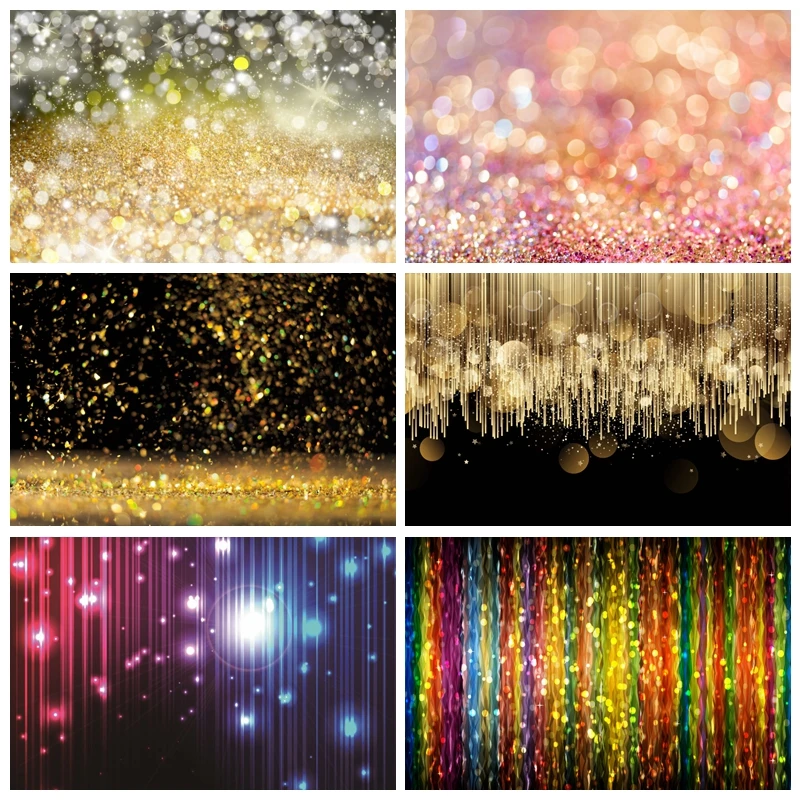 

Dreamy Glitters Shiny Golden Black Polka Dot Light Bokeh Photographic Backdrop Wedding Birthday Party Photo Background Custom