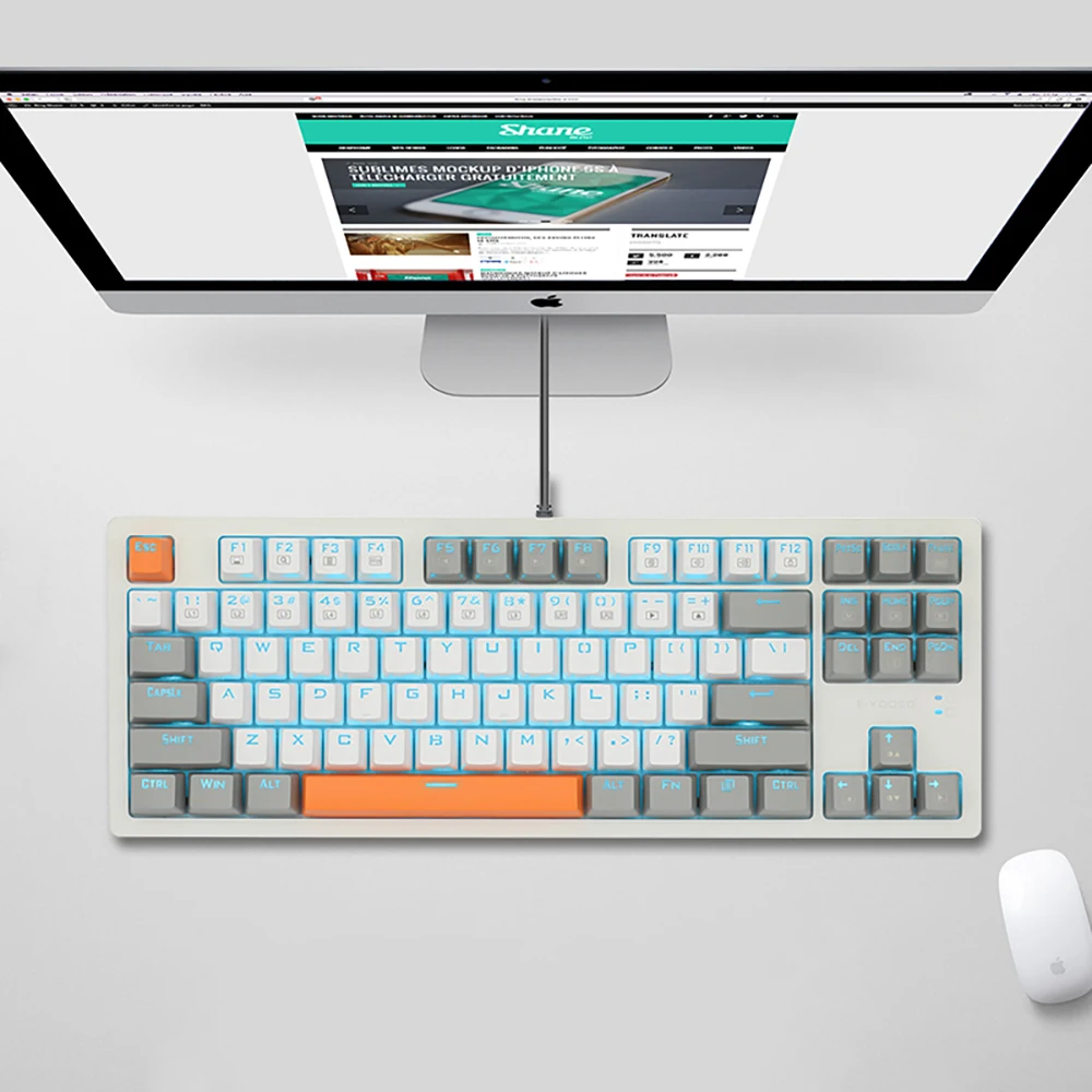 Механическая игровая клавиатура OUTEMU проводная 3 цвета 87 клавиш синий