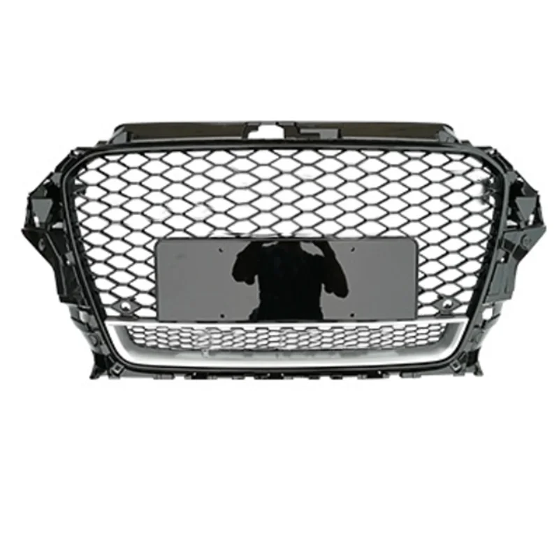 

High Quality ABS Material Front Grille For Audi A3 Upgrade RS3 2014-2016 Black and Silvery Racing Grill with Emblem