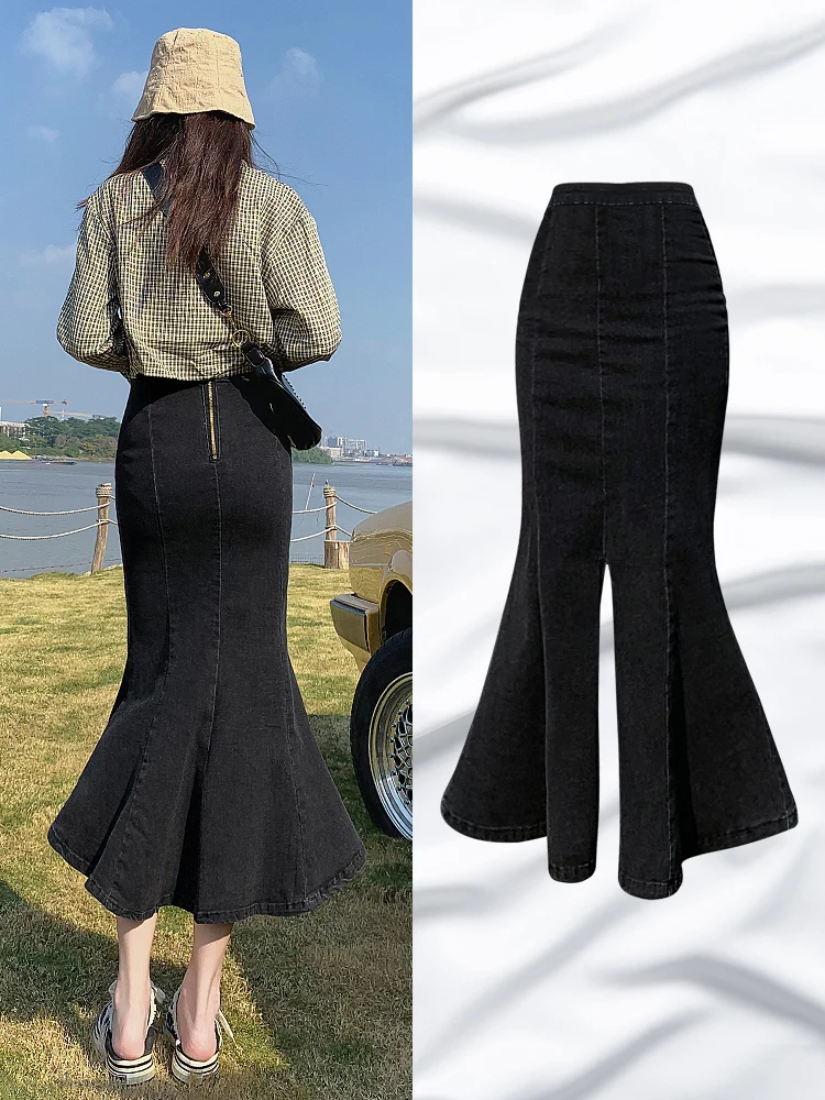 

Denim skirt women's 2022 new spring and summer design sense, small crowd hip skirt, fishtail skirt, medium and long split skirt