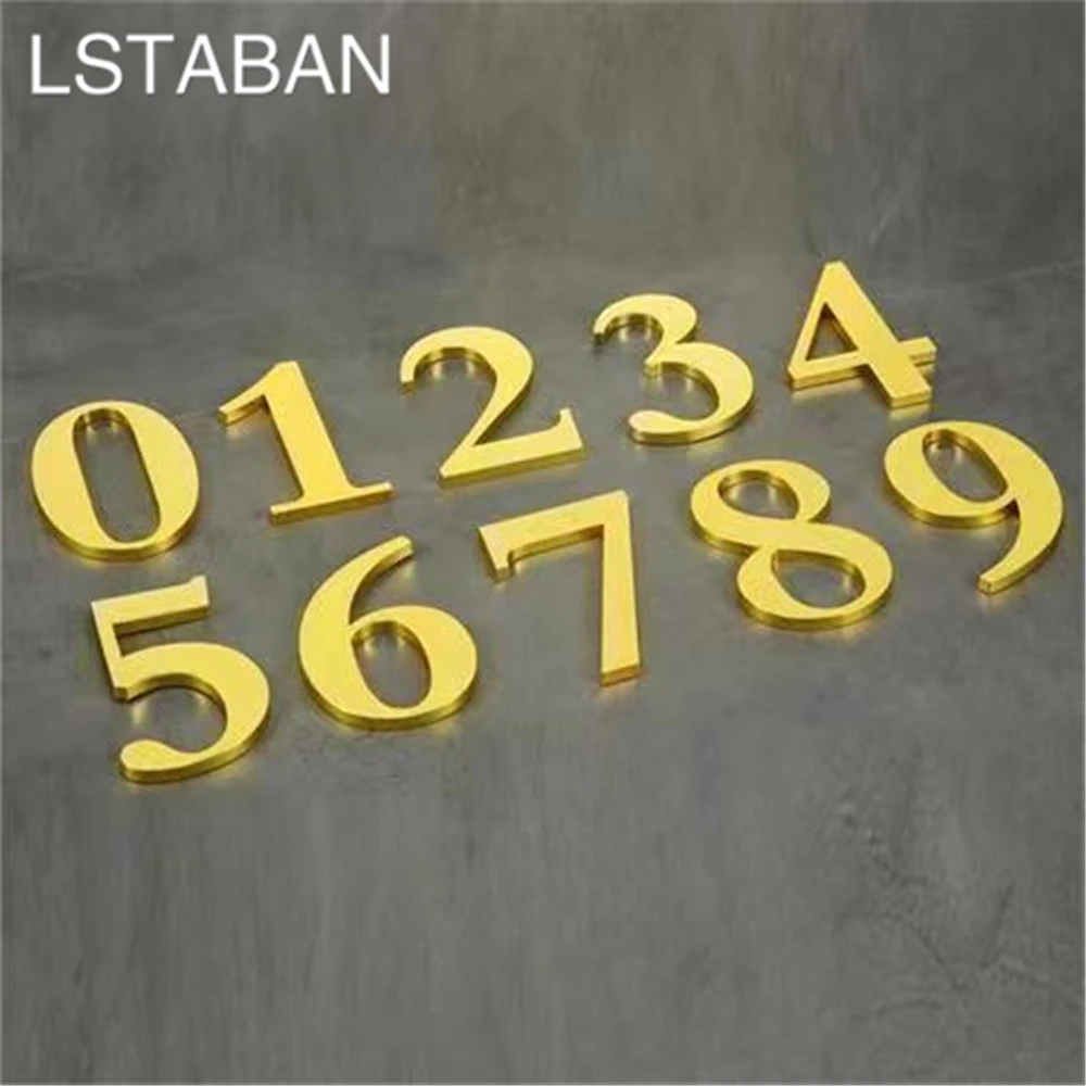 

3D Self-adhesive Waterproof Imitation Copper House Number Modern Gold Digits House Number Door Plate Address Outdoor Door Number