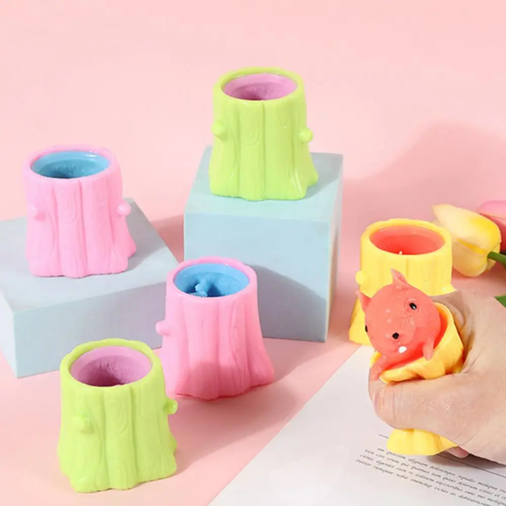 

TPR Rubber Useful Rubber Squirrel Stake Fidget Toys Finger Toy Squeeze Squirrel Cup Stump Shaped for Relax