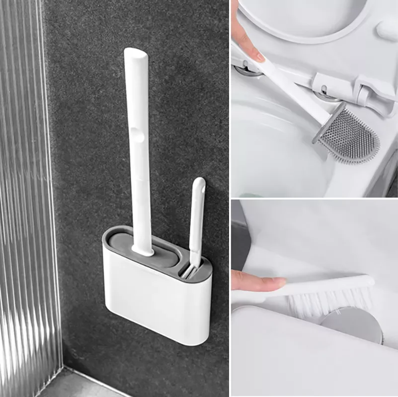 

NEW2023 Silicone TPR Toilet Brush and Holder Set Wall Mounted Toilet Cleaner Wall Hanging Silicone WC Bristles Bathroom Accessor