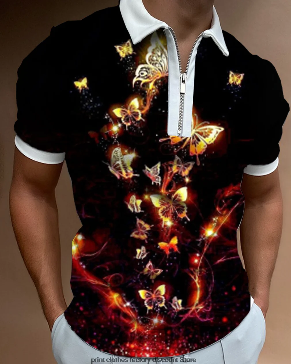 

Summer High Quality Men Polo Shirts Zipper Men Print Casual Short Sleeve Mens Shirts Turn-Down Collar Polo Homme Plus Size S-5XL