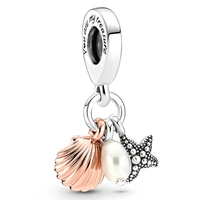 authentic 925 sterling silver freshwater cultured pearl starfish shell dangle bead fit pandora bracelet necklace jewelry