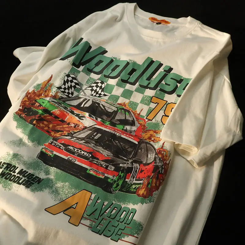 

Винтажная футболка в стиле 90-х с графическим рисунком гоночных автомобилей, новые мужские и женские топы оверсайз в стиле хип-хоп с коротким...