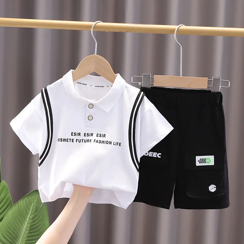 

Fashion Summer Kids Baby Boys Suits Short Sleeve with Letter T-Shirt+Shorts Casual Sport Clothes Outfit Girls Clothing 2PCS/Set