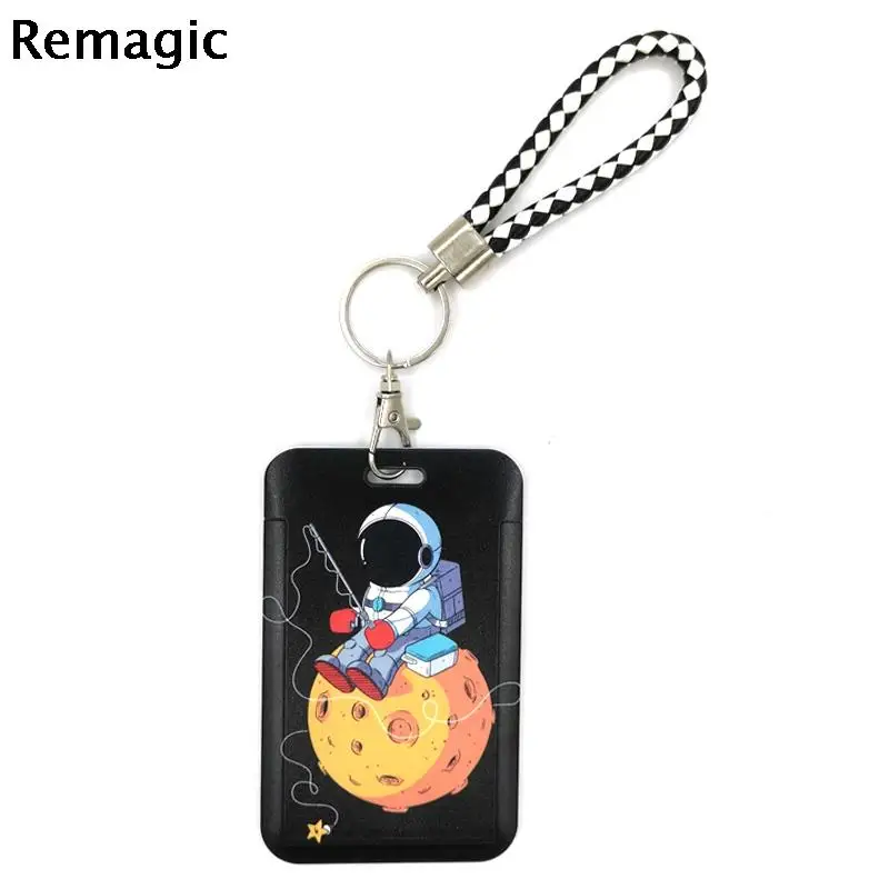 

Astronaut Universe Moon Earth Fashion Women Card Holder Lanyard Reel Nurse Doctor Student Exhibition ID Card Clips Badge Holder