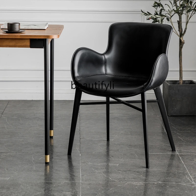 

LBX Leather Dining Chair Nordic Backrest Study Armrest Office Chair Modern Minimalist